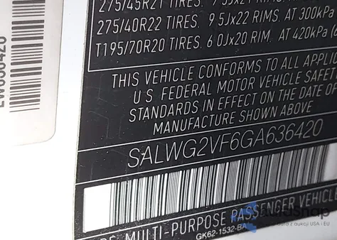 2016 Land Rover Range Rover Sport 3.0L V6 Supercharged Se z USA, uszkodzony, nr VIN SALWG2VF6GA636420